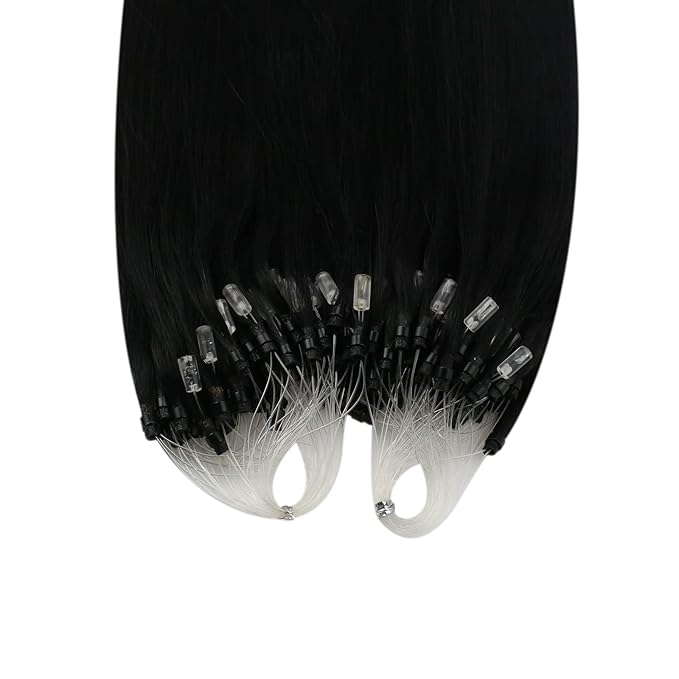 YoungSee Microlink Hair Extensions Human Hair Black Micro Bead Hair Extensions Jet Black Beaded Hair Extension Short Hair 14Inch 50s 50g Micro Ring Human Hair Extension for Adding Volume