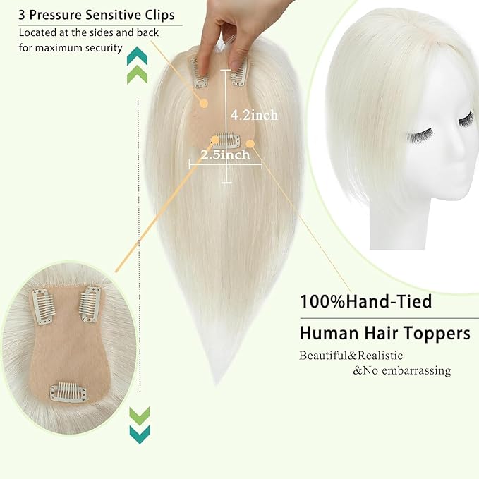 Hair Toppers for Women Real Human Hair, 360°3D Bangs Clip Human Toppers for Women with Thinning hair Realistic Scalp Line (60#, 3D Side Bangs (11 * 7))