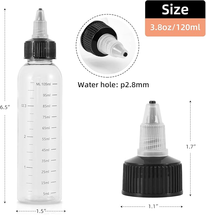 driew Applicator Bottles for Hair, 16.9oz Hair Squeeze Bottle for liquids Twist-On Top Tip Cap with Ratio Graduated Scale Color Applicator Bottle Dye Pack of 2 (4oz)