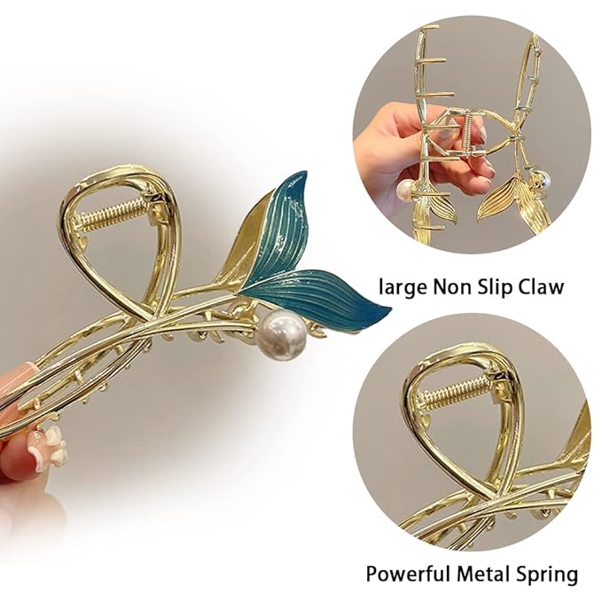 4Pcs Hair Clips for Women Large Non-Slip Strong Metal Hair Claw: Butterfly, Flower, Mermaid Sparkly Jaw Claws for Thick Hair