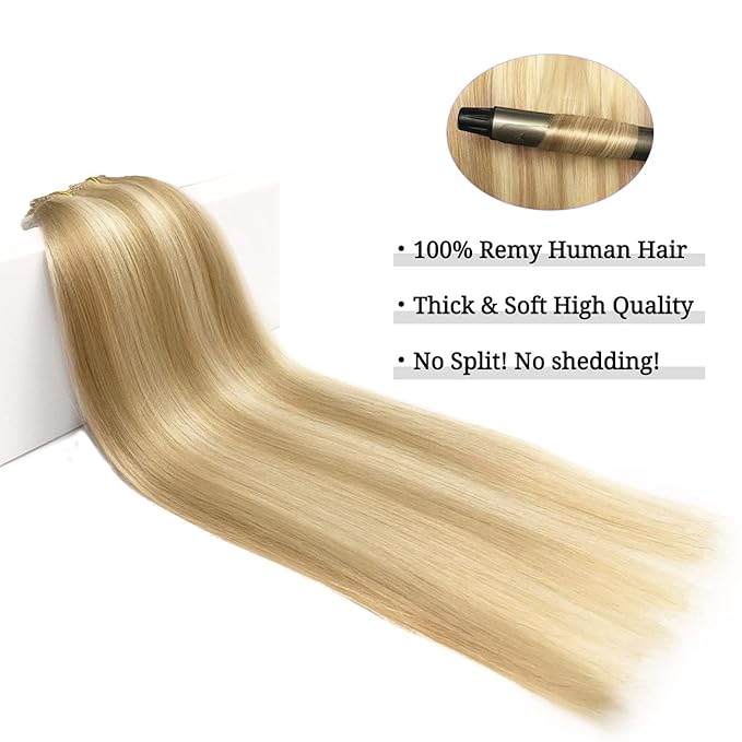 DOORES Human Hair Clip in Extensions, Balayage Dark Blonde Highlighted Bleach Blonde 24 Inch 9pcs 150g, Clip in Hair Extensions Remy Hair Extensions Silky Straight Extensions For Women Thick