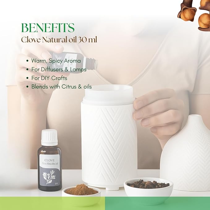 Roots & Above Pure Clove Essential Oil -Cold Pressed (1.01 Oz/30ml) or Diffuser, Candles, Soap Making, Perfume, Skin, Face, Hair, Self-Care, Massage