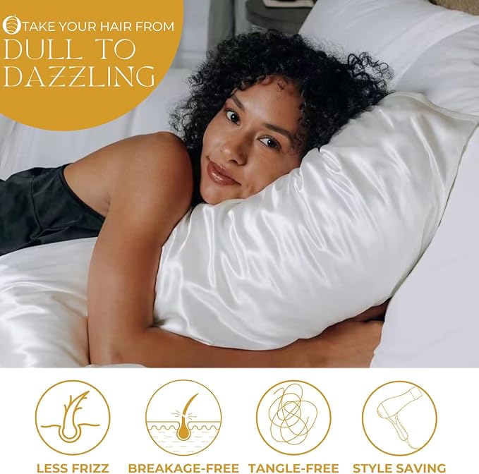 PROMEED 100% Mulberry Silk Pillowcase White with Zipper, Natural 23 Momme Silk Pillow Case for Sensitive Skin, Soft Anti Acne Pillowcase (Standard 20"x26", White)