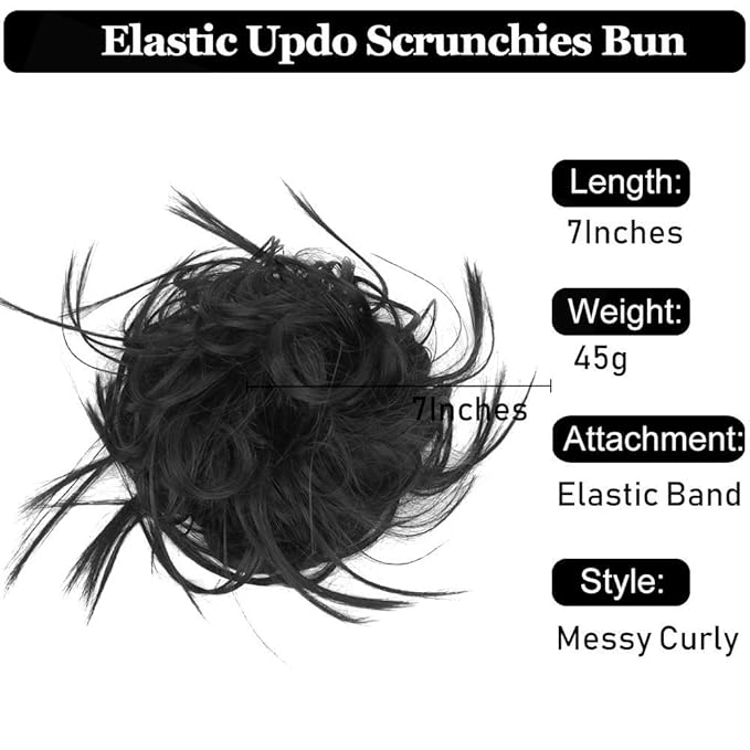 HMD Tousled Updo Messy Bun Hair Piece Hair Extension Ponytail With Elastic Rubber Band Updo Extensions Hairpiece Synthetic Hair Extensions Scrunchies Ponytail Hairpieces for Women(Natural Black 2#)