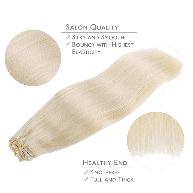WENNALIFE Clip in Human Hair Extensions, 16 Inch 150g 9pcs Clip in Hair Extensions Real Human Hair, Platinum Blonde Human Hair Clip in Extensions Remy Human Hair Extensions Clip Ins Double Weft