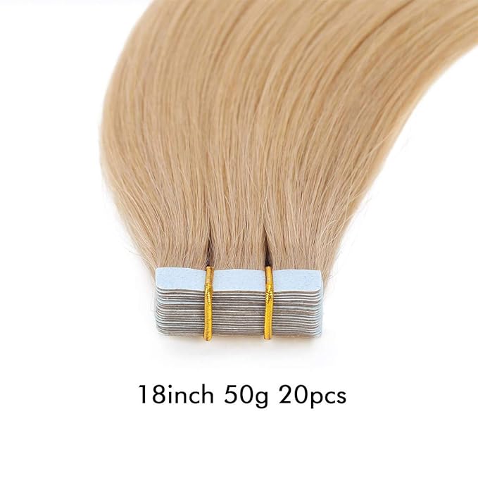 SUYYA Tape in Hair Extensions Human Hair 100% Remy Human Hair 16 inches 20pcs 40g/pack Straight Seamless Skin Weft Tape in Human Hair Extensions(16 Inch #16 Light Blonde)