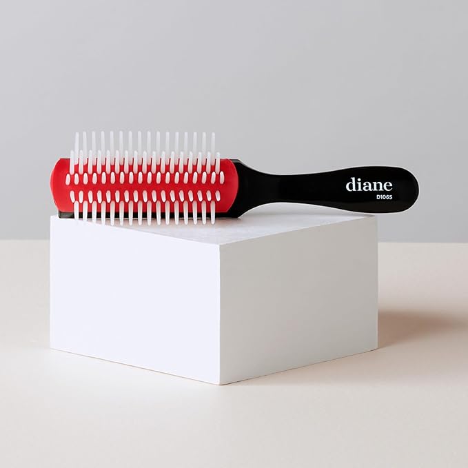 Diane Pro Mini Nylon Pin Styling Hairbrush for Detangling, Separating, Shaping, and Defining Wet or Curly Hair, Heat-Resistant, Anti-Static, Travel Essential, Black/Red