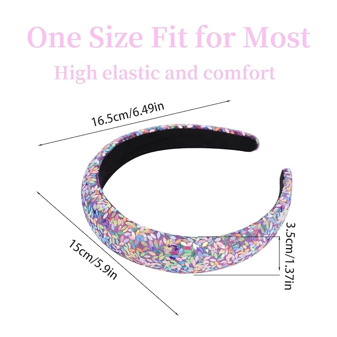 Sparkle Wide Headband for Women Girls Colorful Sequin Headbands Fashion Glitter Headband Comfortable High Elastic Head Band Hair Hoop Hair Accessories for Womens