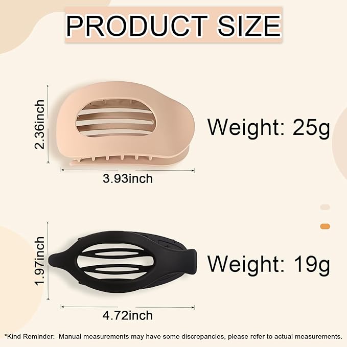 6Pcs Matte No-Slip Flat Claw Clips,Duckbill Hair Clips for Women, Simple Elegant flat hair clips for Thick Thin Long Short Hairs,flat claw clips for women (8Pcs,Mix-A) (E)