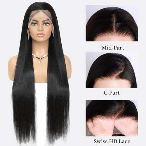 13x6 Lace Front Wigs Human Hair 200 Density Straight Wigs Human Hair Glueless Wigs Pre Plucked No Tangle Shedding Silky Soft Smooth HD Frontal Wig for Women Natural Color 24 Inch
