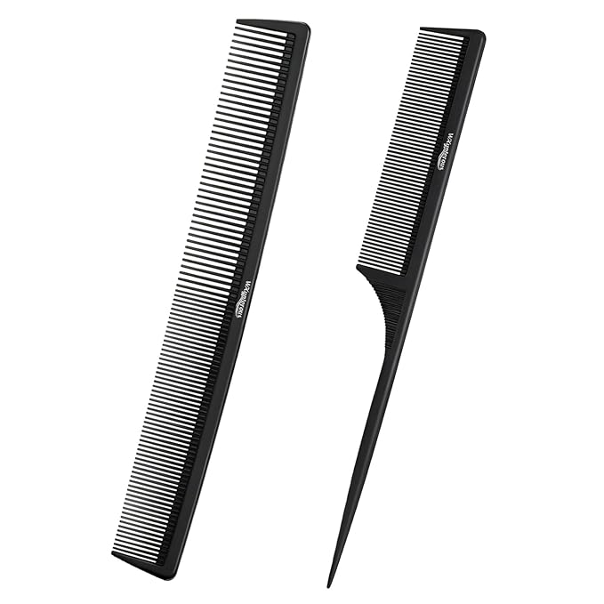 2Pcs Combs for Women and Men，Professional Black Carbon Fiber Teasing Comb，Combs for Hair Stylist, Fine and Wide Tooth Styling Comb for All Hair Types（Style 3）