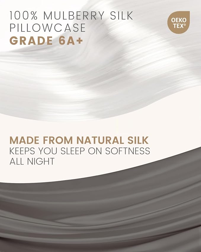 THXSILK 100% Mulberry Silk Pillowcase for Hair and Skin, Both Sides Grade 6A+ Pure Natural Silk Pillowcase, Soft Breathable Zipper Pillow Case Queen Size 20"x30", Dark Grey