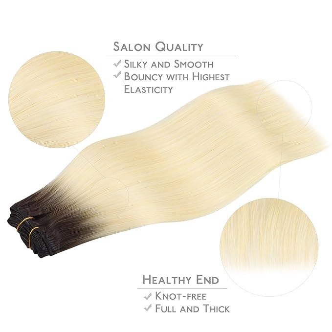 WENNALIFE Clip in Hair Extensions, 24 Inch 120g 7pcs Clip in Hair Extensions Real Human Hair, Ombre Light Dark Brown to Platinum Blonde Human Hair Remy Hair