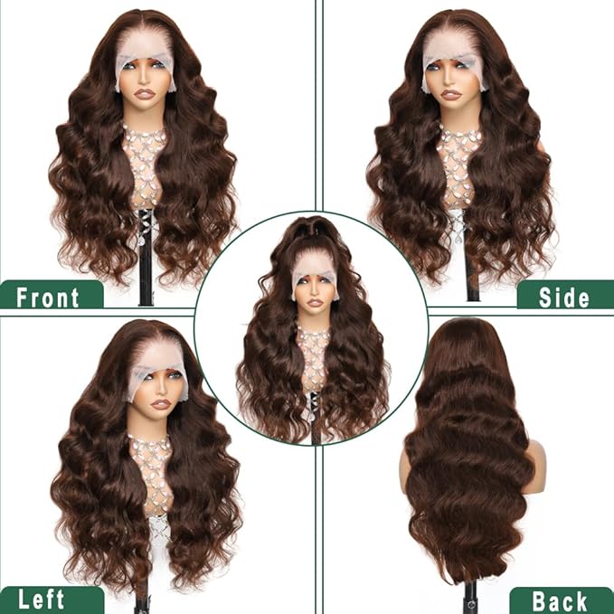28 Inch 13x6 Chocolate Brown Lace Front Wigs Body Wave Wig Colored Brown Wigs Human Hair Pre Plucked New Trend M Hairline 200% Density Glueless Wigs For Women Lace Front Wigs