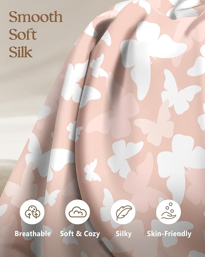 2 Pack Mulberry Silk Pillowcase for Hair and Skin - Queen Size 20 x 30 Inches with Hidden Zipper PK Butterfly 19 Momme Soft Sleeping Silk Pillow Case for Women, Moms