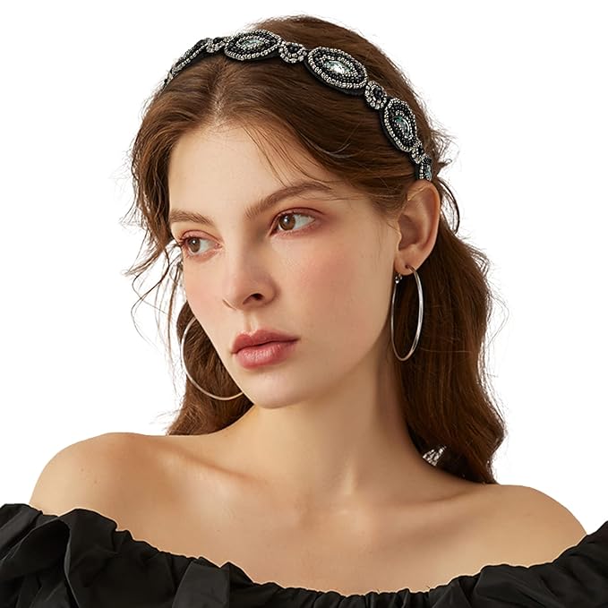 AMCAMI Rhinestone Crystal Beaded Hairbands 5 Pack - Elastic Hippie Hair Accessories for Women and Girls