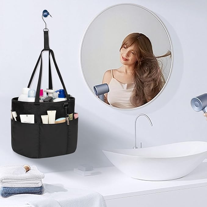 Shower Caddy Portable, Hanging Mesh Shower Caddy, Travel Toiletry Bag for Women Men, Quick Dry Shower Tote Bag with Rotable Hook for Bathroom, Gym, Camping, Beach, Swimming, Traveling