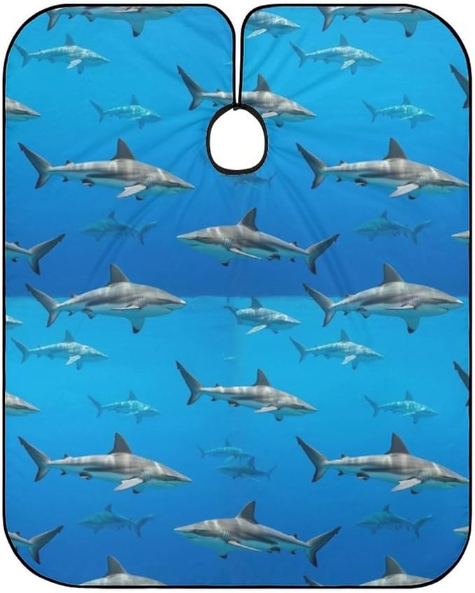 Lightweight Haircut Barber Cape Cover, Shark Swim Blue Ocean Haircut Hairdressing Cloth Apron Hair Dress Apron Cloak for Makeup Artist Beautician