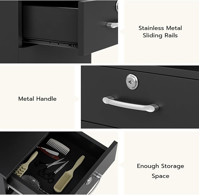 Wall Mount Salon Stations for Hair Stylist, Hair Salon Storage Cabinet, Beauty Barber Station with Lockable Drawer, Shelves, Storage Cabinet, Black