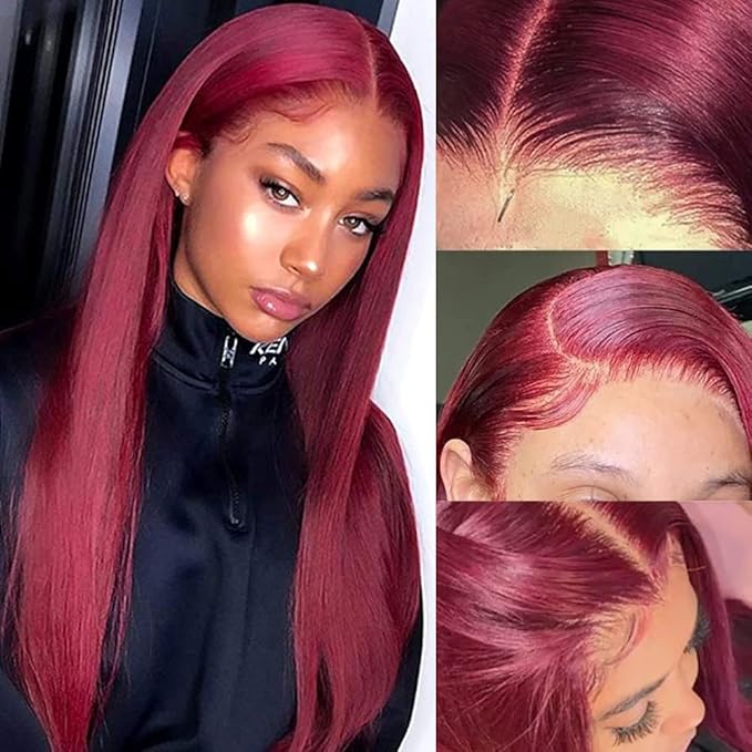 Burgundy 99J Lace Front Wigs Human Hair Pre Plucked Wine Red 13x4 Straight Lace Frontal Wig with Baby Hair for Black Women 150% Density Wig Colored Brazilian Virgin Hair Wig 18 Inch
