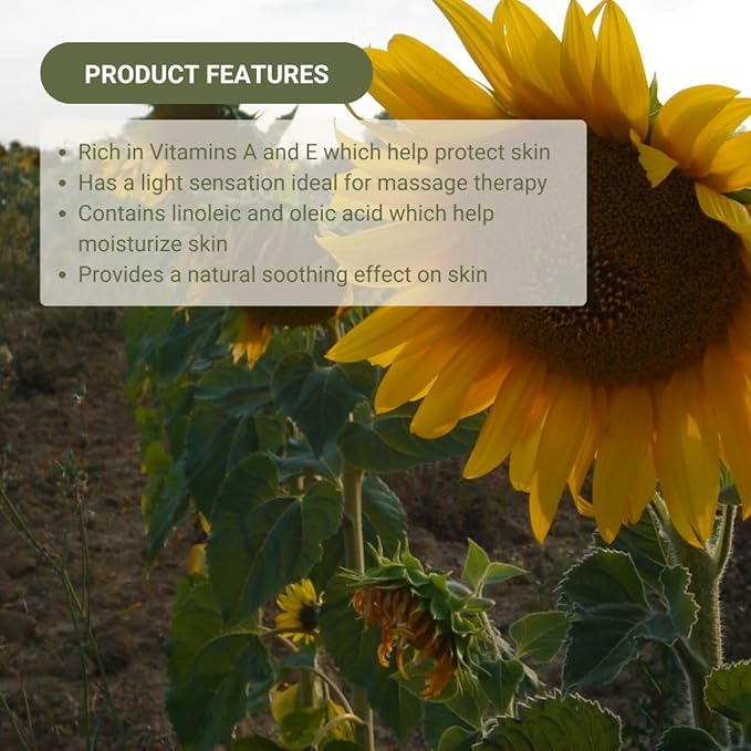 Nature Packaged Sunflower Carrier Oil (1Gal) - Direct from EIR Oils' Farmland in the Sunny Fields of Spain - 100% Pure Carrier Oil for Hair, Face, and Skin