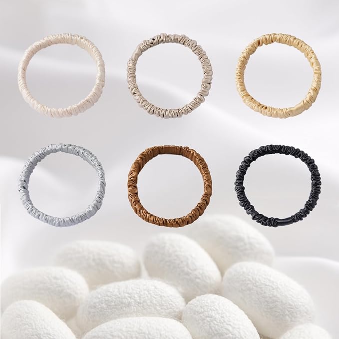 6PCS 100% Pure Mulberry Silk Hair Tie,Natural Silk Hair Scrunchie Worn on Trip, Party, Daily Life and Other Occasions, Suitable for Giving Yourself, Family and Friends Hair Accessorie(Combination 3)