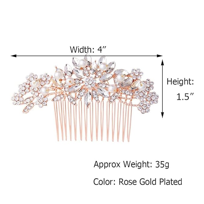Rose Gold Wedding Hair Comb Pearl Crystal Bridal Hair Accessories For Bride and Bridesmaid
