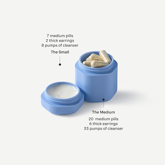Cadence Travel Containers - Daily Routine Capsule Set - Magnetic Containers with Lids,4 Flex Mediums (1.32oz) & 3 Flex Smalls (0.56oz) - Shampoo, Conditioner, Body Wash, Pills, & More - Petal