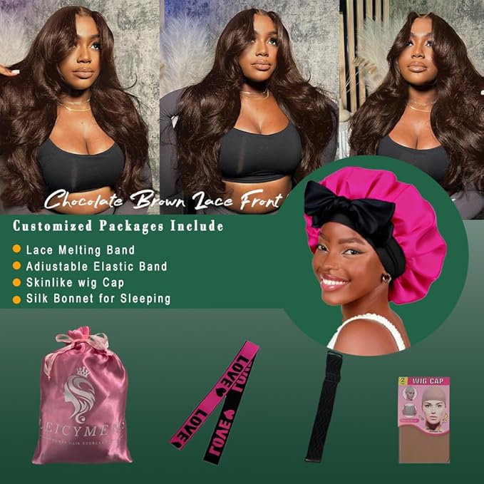 24 Inch Chocolate Brown Lace Front Wig Human Hair 13x6 Hd Lace Front Wigs Human Hair Body Wave Frontal Wigs Human Hair Pre Plucked 200 Density Brown Wig for Women