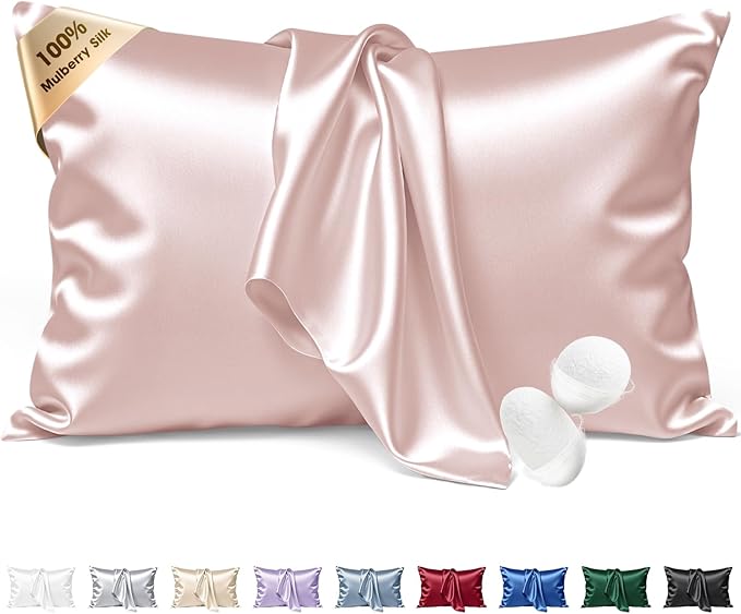 Silk Pillow Cases Standard Size 100% Mulberry Silk Pillowcase for Hair & Skin 22 Momme Both Sided Grade 6A Silk Cooling Soft Breathable 20 x 26 Inches with Hidden Zipper 1PC, Pink