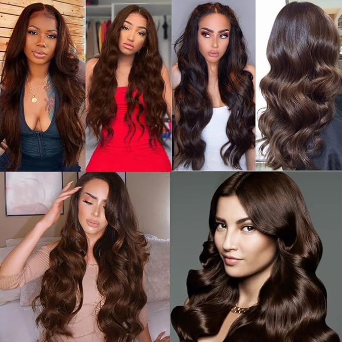 Brown Bundles Human Hair Color 4 Body Wave Bundles 20 Inch Brazilian Virgin Remy Hair Extensions Niegmeag Double Weft Chocolate Brown Body Wave Bundle Hair Weave 100g