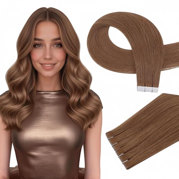 Full Shine Invisible Injected Tape in Hair Extensions Human Hair Color 330 Orange Virgin Injection Seamless Tape in Hair Extensions 10Grams 5PCS Straight Brazilian Extension 16 Inch for Cosplay