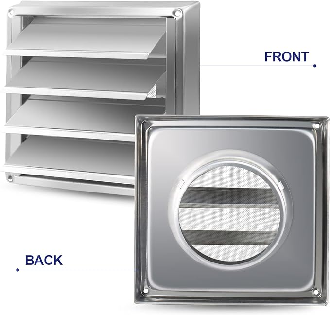 Funmit 4'' Metal Dryer Vent Cover with Metal Mesh Screen, 7"x7" Outdoor Stainless Steel Louvered Vent Cover Includes 4 Screw for Easy Installation