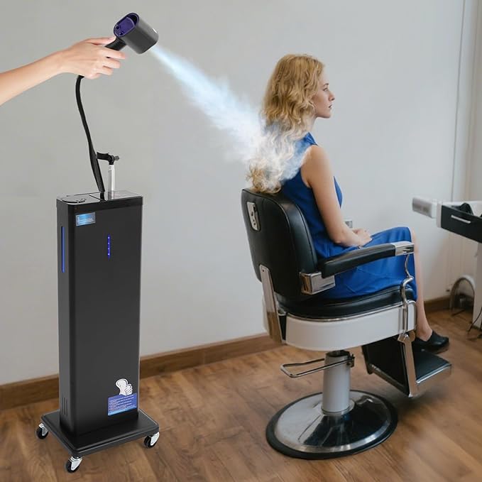 Nano Mist Hair Steamer with Negative Ion & Blue Light, 1300W Professional Standing Hair Steamer Machine for Deep Conditioning, 9 Steam Levels & 800ml Tank, Rolling Hair Care Steamer for Salon & Home