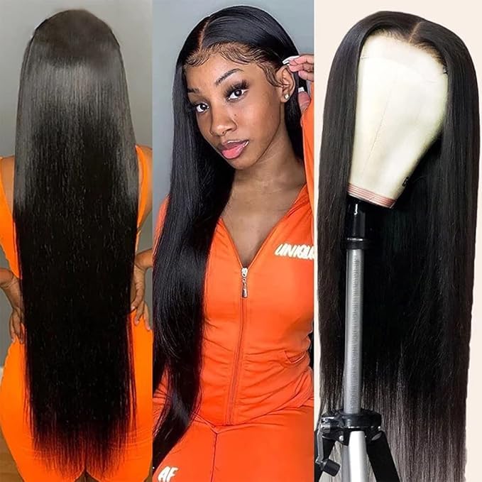 sdamey 360 Straight Lace Front Wigs Human Hair HD Transparant Full Lace Wigs For Women 200 Density Wigs Human Hair Pre Plucked With Baby Hair 12A Brazilian Virgin Hair Natural Color 24inch