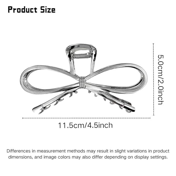 Metal Bow Hair Claw Clips Large Bowknot Hair Clips for Thin Thick Hair Accessories for Women Girls Silver Strong Hold Nonslip