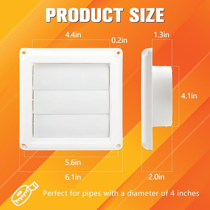 Funmit 4" Dryer Vent Cover for Exterior Wall Vent Hood Outlet Airflow Dryer Air Vent with Screen Includes 4 Screw for Easy Installation (White)