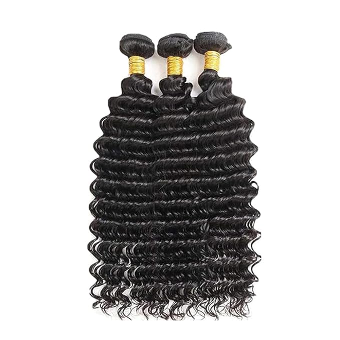 Natural Black Deep Wave Bundles Human Hair Color 1B Bundle Niegmeag Brazilian Virgin Soft and Silky Remy Hair 3 Bundles 16 18 20 Inch Double Weft Color 1B Deep Wave Bundle
