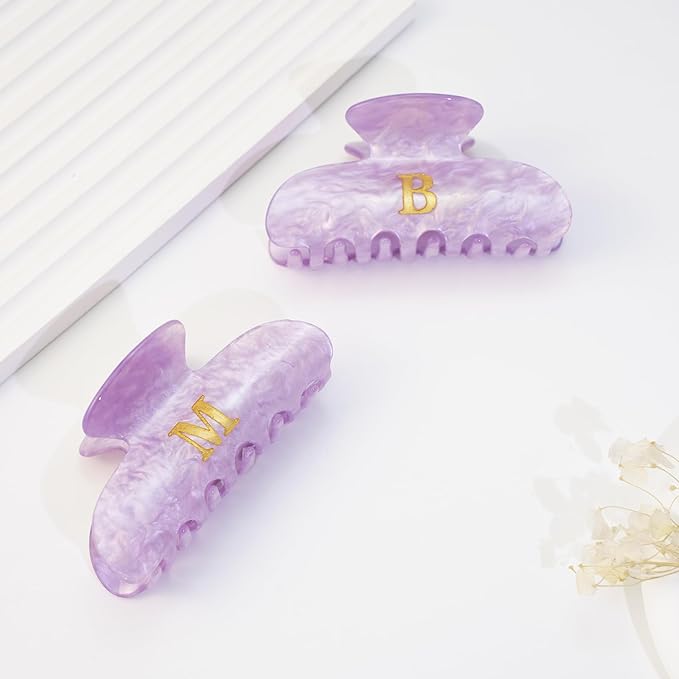 Acrylic Letter Hair Clips for Women - Purple Monogram Hair Claw Alphabet Large Hair Clip, Fashion Glitter Claw Clips Elegant And Durable Hair Accessory, Letter L