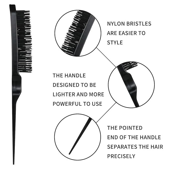 Detangling Brush Set: Ergonomic Edge & Back Brush, Rat Tail Comb, Alligator Clips for 3a to 4c Textured, Kinky, Wavy, Coily, Wet, Dry, Oily, Thick or Long Hair (Green)