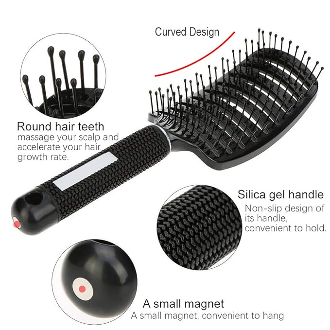2 Pc Curved Vented Hair Brushes for Women, Eyxformula Anti Frizz Detangling Brush for Long Thick Curly Wet Hair, Blow Fast Drying Paddle Detangler Brush Styling Tool