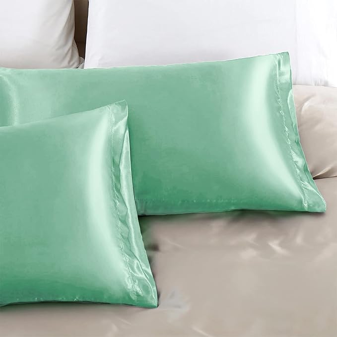 Aormenzy Satin Pillow Cases for Women Standard Size Set of 2, Mint Green Satin Pillowcase for Hair with Envelope Closure Silky Pillow Covers Wrinkle, Fade Resistant (20x26 Inches)