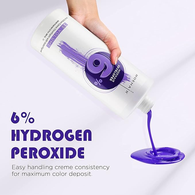 Moehair Anti Yellow Hair Color Developer Creme 20 volume 6% hydrogen peroxide with Violet Pigment, Professional developer for hair coloring, bleach for brighter and lighter tints. 32 Fl Oz