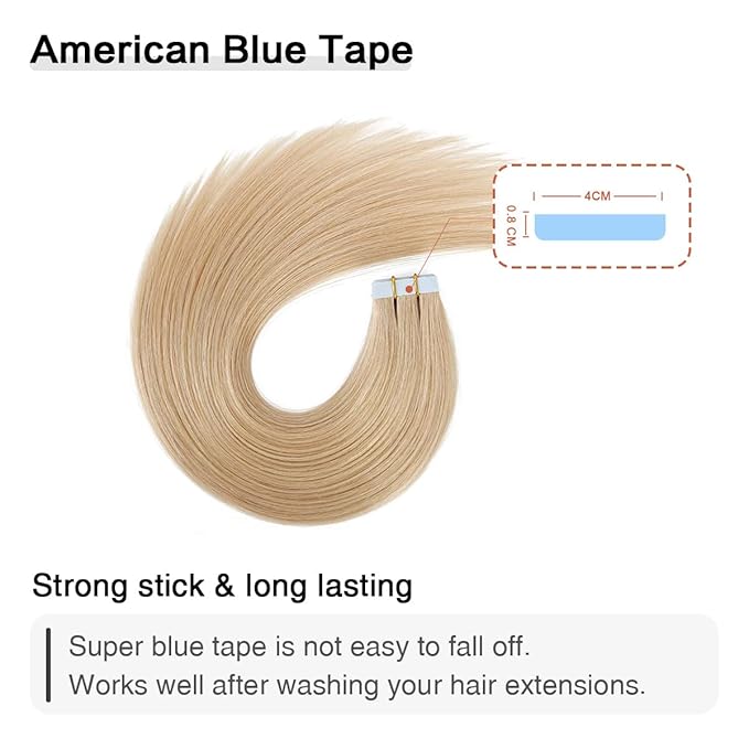 SUYYA Tape in Hair Extensions Human Hair 50g/pack 20pcs Straight Seamless Skin Weft Tape in Real Human Hair Extensions(20inch 16# Light Blonde)