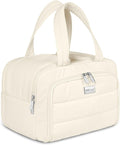 TOPDesign Travel Toiletry Bag for Women, Puffer Large Toiletry Bag, Lightweight Cosmetic Makeup Organizer with Handle for Traveling, Accessories, Essentials, Toiletries (Ivory White)