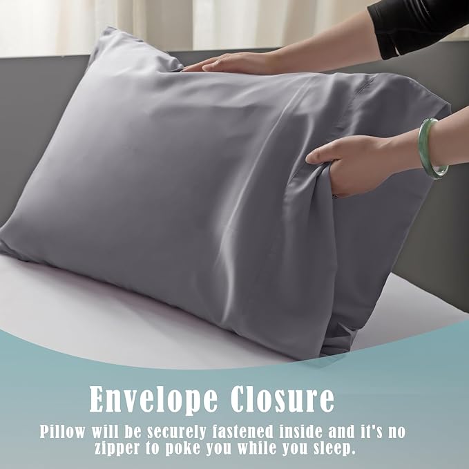 TELUS Pillow Cases Standard Size 2 Pack, Bamboo Rayon & Lyocell Pillowcase with Envelope Closure, Cooling Breathable Pillow Cover for Hot Sleeper & Night Sweats, 20x26 inch, Deep Grey