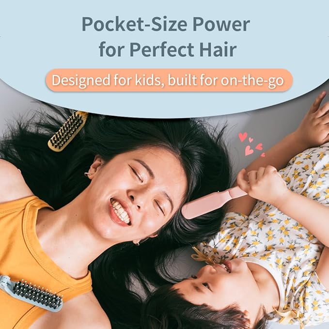 Uffy MiniPop Travel Hair Brush – Mini Folding Boar Bristles for Women, Men & Kids | Kid-Friendly Portable Purse Brush for Wet & Dry Hair, Curly or Straight | Pocket-Size Detangler – Soft Grey