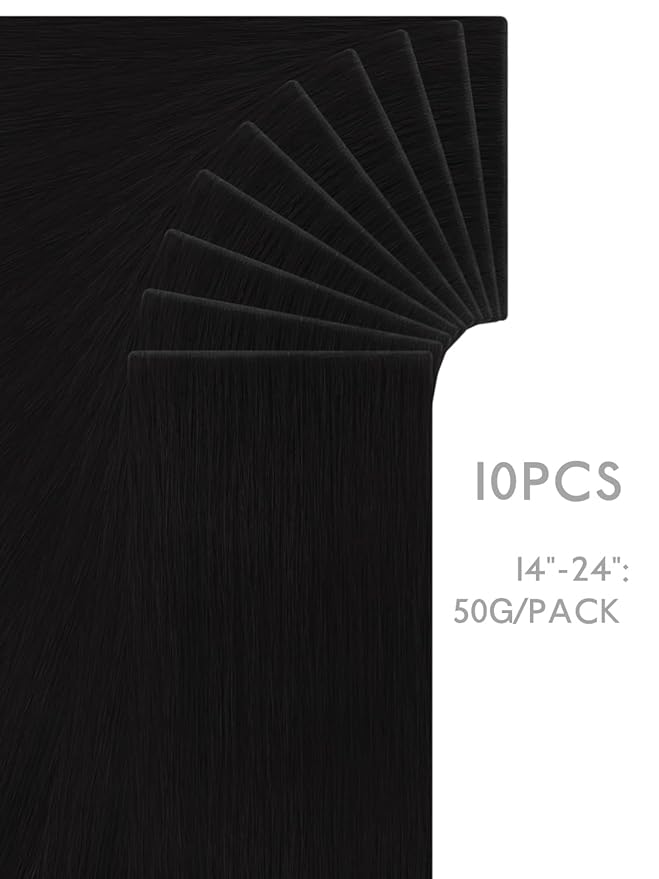 WENNALIFE Invisi Edge 8cm Tape in Hair Extensions Human Hair, 18 Inch 50g 10pcs, Jet Black Invisible Remy Tape Ins Straight Reusable Natural Injected Weft Extensiones De Cabello Humano