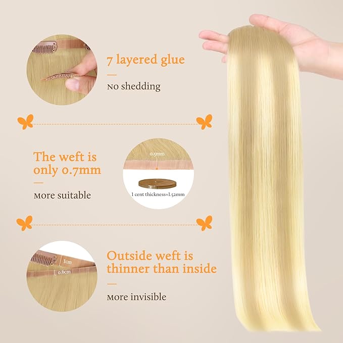 DOORES Seamless Clip in Hair Extensions Human Hair, Dirty Blonde Mixed Platinum Blonde 130g 7pcs 16 Inch, Invisi Edge Hair Extensions Human Hair Extensions Remy Extensions Straight Hair