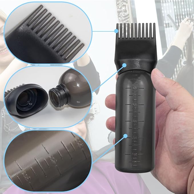 ELANE 4 Pack Root Comb Applicator Bottle,Oil Comb Applicator for Hair Dye Shampoos Hair Salons (2 Black + 2 White)